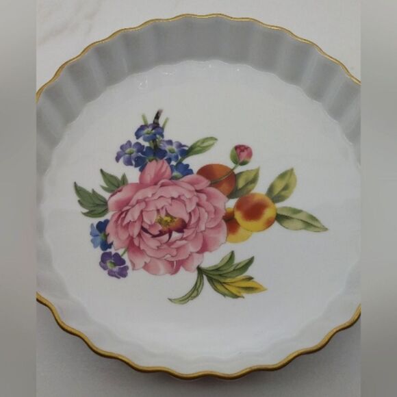 Royal Worcester England Pershore Floral Peony Fruit Pie Dish Plate Vintage - Picture 11 of 16